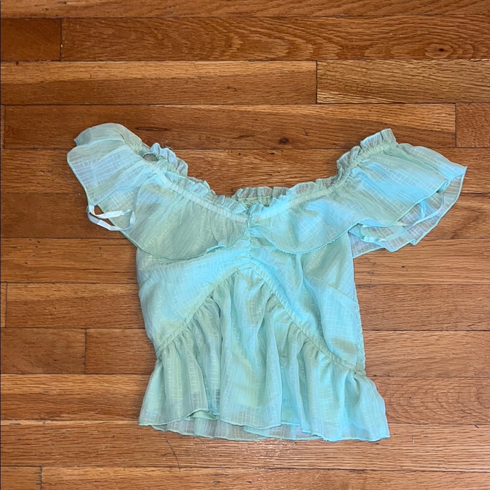 Japna Green Flutter Sleeve Smocked Blouse